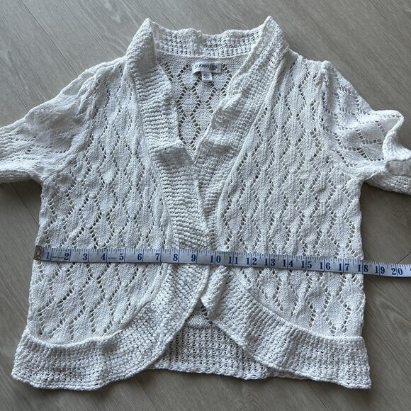 St Johns Bay Cropped Open Knit Cardigan Womens Large White Short Sleeve - Picture 7 of 10